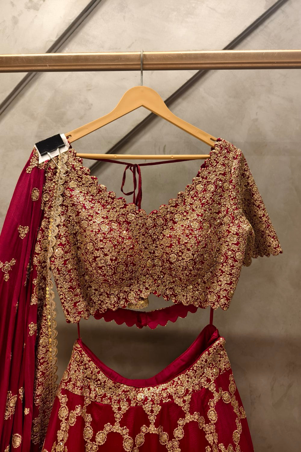 Red  Embroidered Sequin Sweetheart Neck Crystal Choli Lehenga Set Secondary image