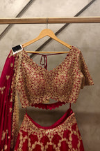 Red  Embroidered Sequin Sweetheart Neck Crystal Choli Lehenga Set