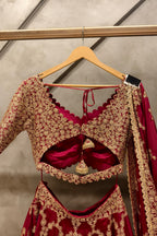 Red  Embroidered Sequin Sweetheart Neck Crystal Choli Lehenga Set