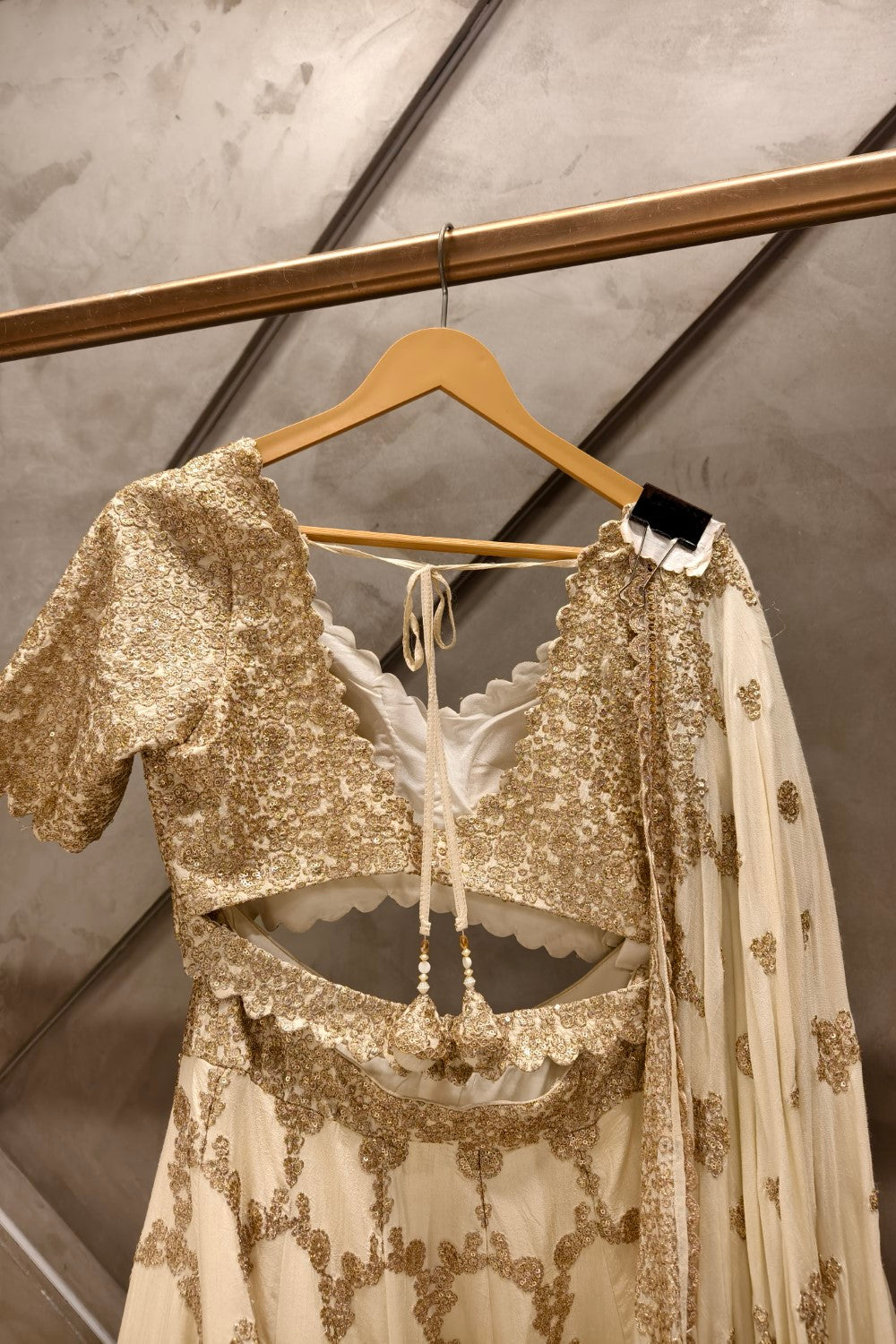 White moti and Sequins Embroidered Lehenga Set