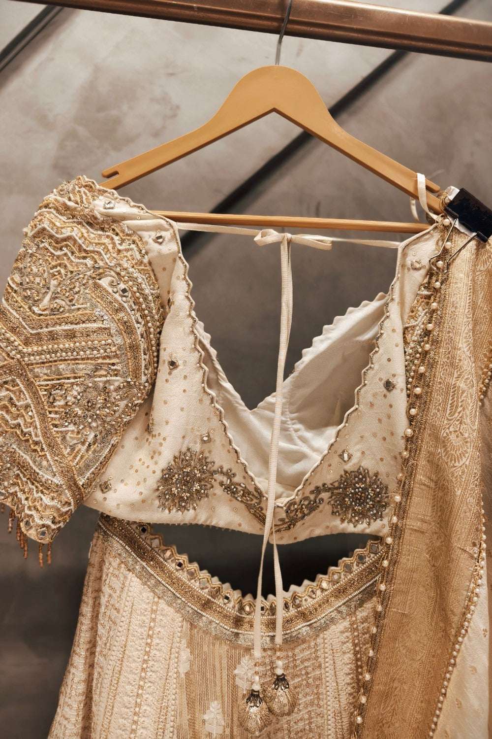 Beige Blouse And Lehenga with sequins