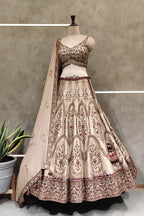 Beige Blouse And Lehenga with sequins