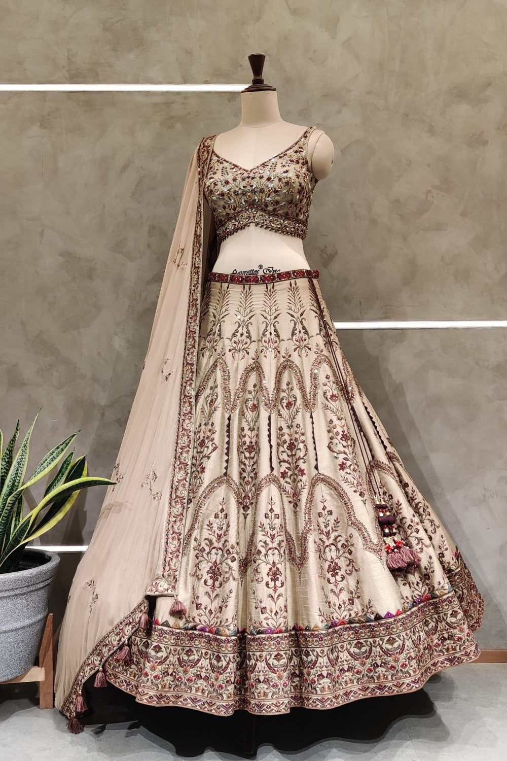 Beige Blouse And Lehenga with sequins