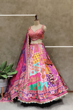 Pink Floral lehenga with hand zari