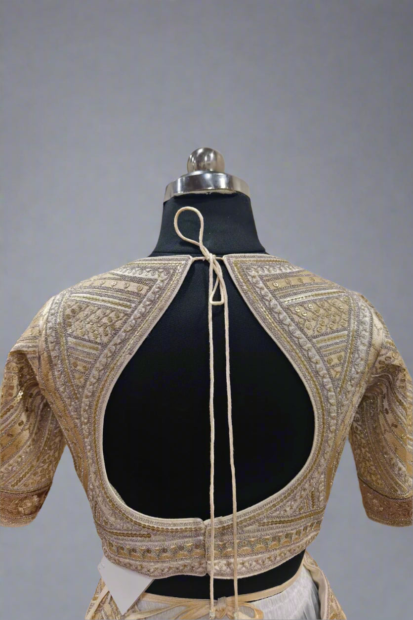 White Silk Embroidery Glass Beads with  Floral Zardosi  Lehenga Set