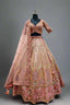 Pink Pure Raw Silk Hand Embroidered Thread u Neck And Zari Bridal Lehenga Set