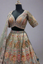 Blue Organza Embroidery Sequin V Neck Haze Fleur Bridal Lehenga Set