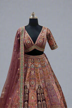 Maroon Lehenga And Blouse Silk Embellished Sequin Safarish Floral Bridal Set