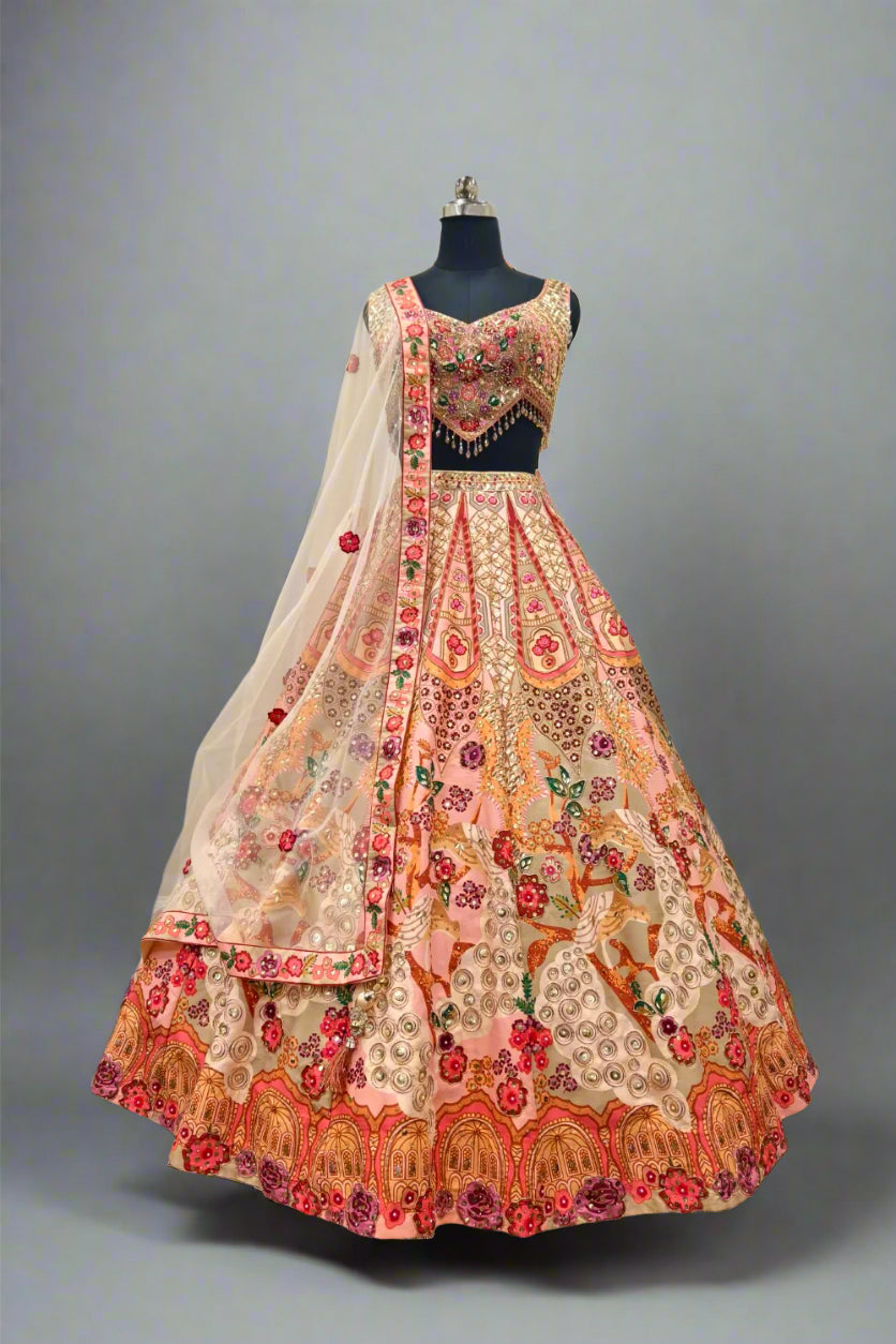 Multi Color Blouse And Lehenga Tissue Printed Floral  Pleated Lehenga set Main image
