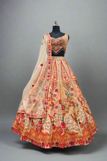 Multi Color Blouse And Lehenga Tissue Printed Floral  Pleated Lehenga set