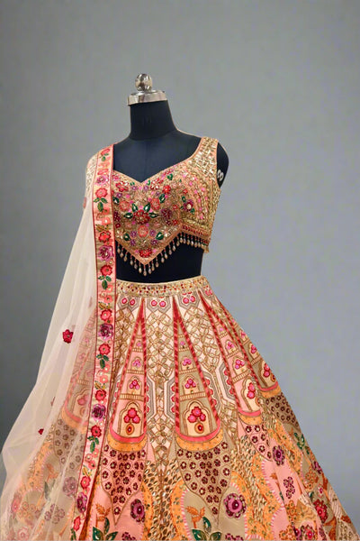Multi Color Blouse And Lehenga Tissue Printed Floral  Pleated Lehenga set