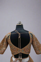 Gold Satin Embroidered Dabka Sweetheart Rosette Vine Zari Bridal Lehenga Set