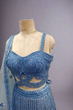 Blue  Embroidery Beads One Crystal And Sequin Lehenga With Blouse