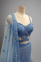 Blue  Embroidery Beads One Crystal And Sequin Lehenga With Blouse