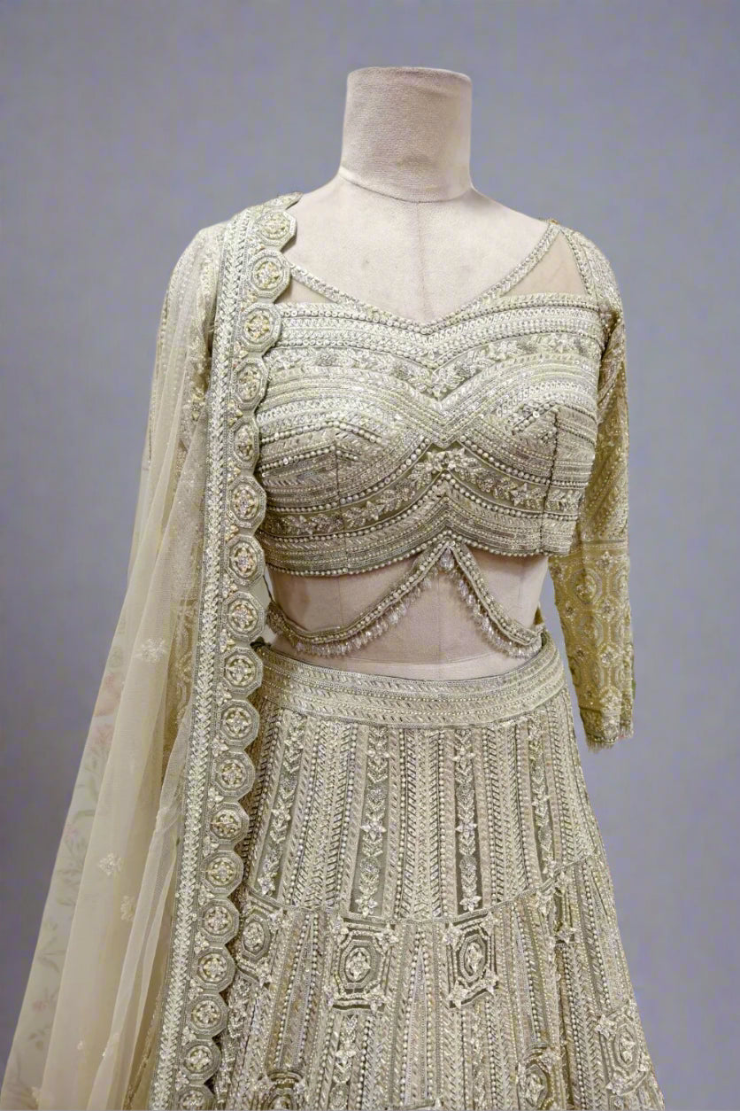 Ivory Hand-Embroidered Cocktail Lehenga with Luxe Detailing