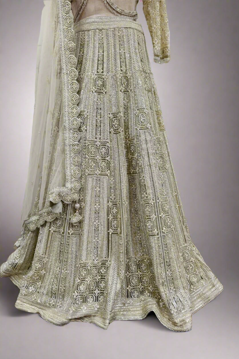 Ivory Hand-Embroidered Cocktail Lehenga with Luxe Detailing