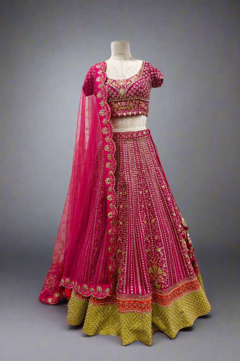 Regal Rani Pink Hand-Embroidered  Lehenga with Intricate Zari Work