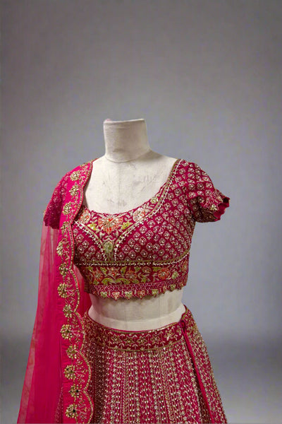 Regal Rani Pink Hand-Embroidered  Lehenga with Intricate Zari Work