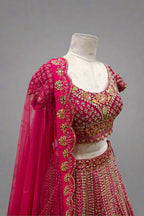 Regal Rani Pink Hand-Embroidered  Lehenga with Intricate Zari Work