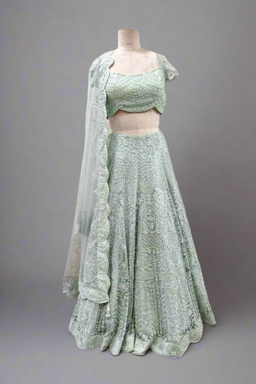Mint Green Embroidered Lehenga with Intricate Pearl & Sequin Detailing