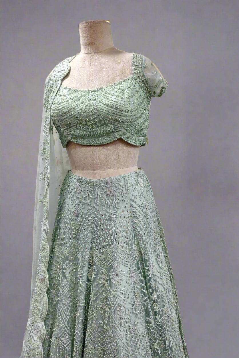 Mint Green Embroidered Lehenga with Intricate Pearl & Sequin Detailing Secondary image