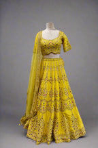 Sunshine Yellow Embroidered Lehenga with Intricate Floral Motifs