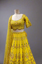 Sunshine Yellow Embroidered Lehenga with Intricate Floral Motifs