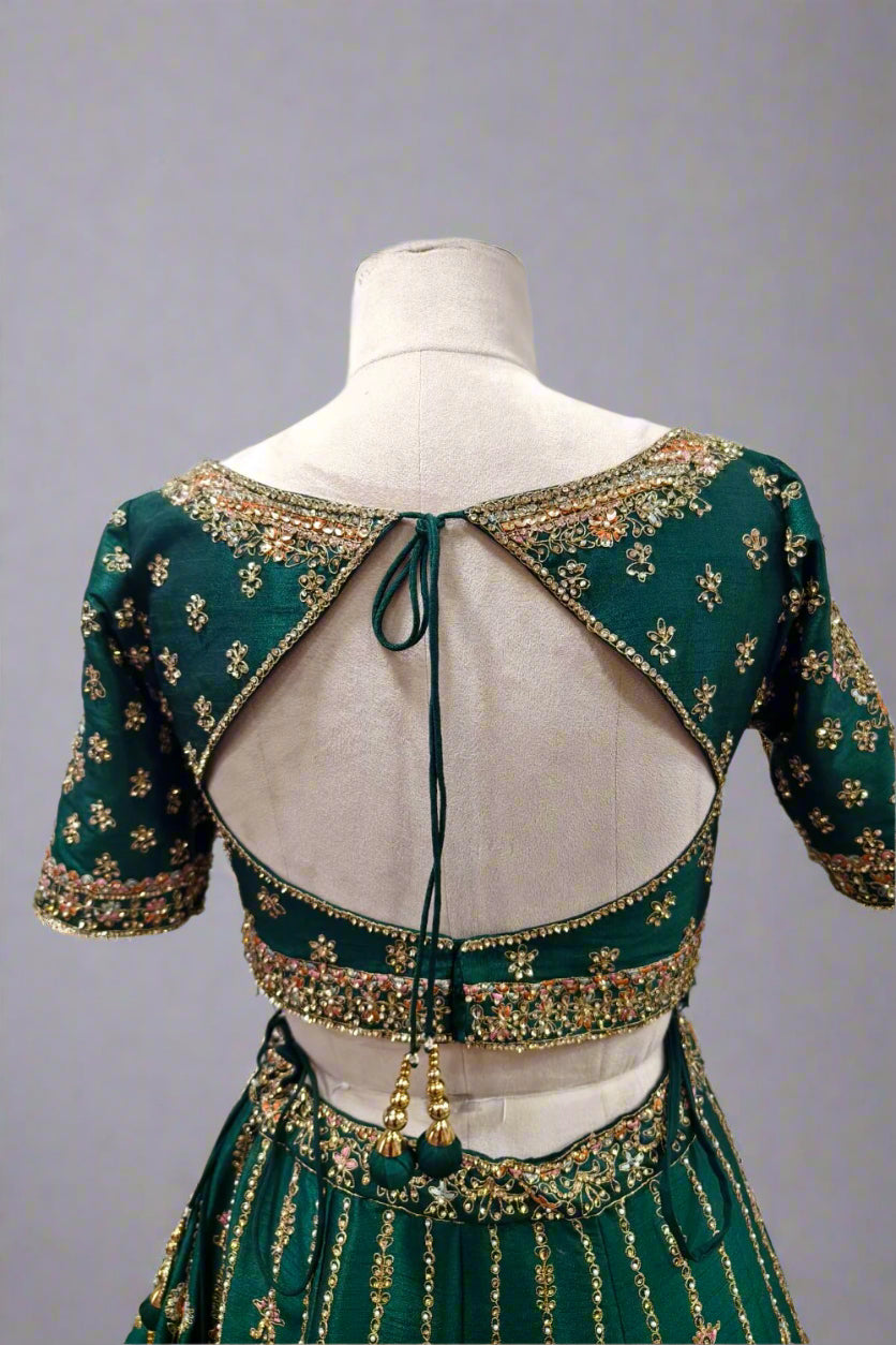 Regal Emerald Green Embroidered Lehenga with Intricate Zari & Sequin Detailing