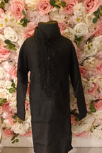 Black Art Silk Embroidery Thread Sequin Work Kurta Set