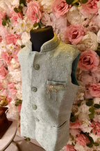 Ice blue Woven Nehru Jacket For Boys