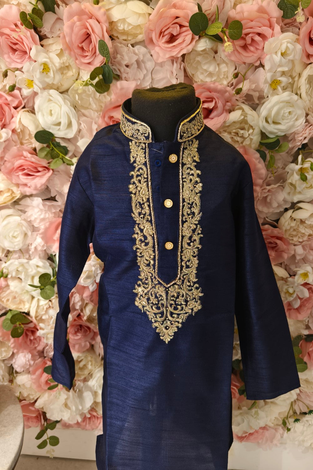 Blue Cotton Silk Embroidered Thread Floral Kurta