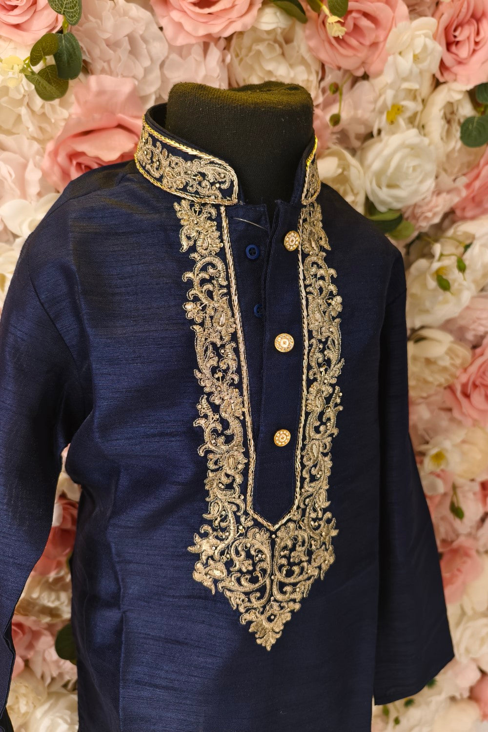 Blue Cotton Silk Embroidered Thread Floral Kurta