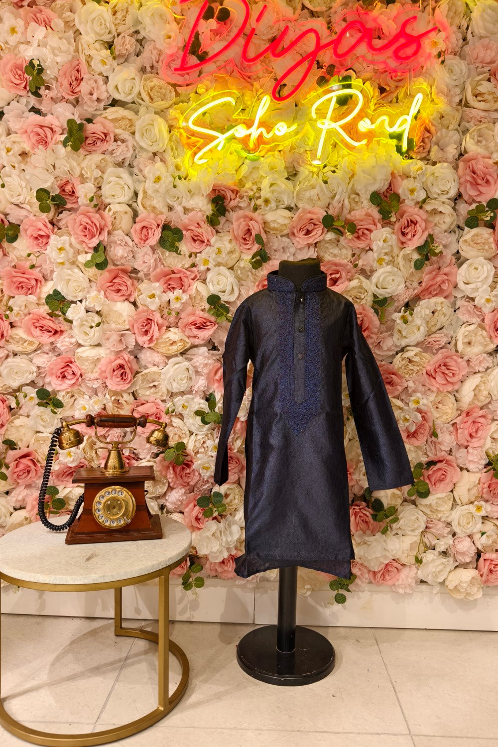 Navy Blue silk Embroidered Royal Kurta Set