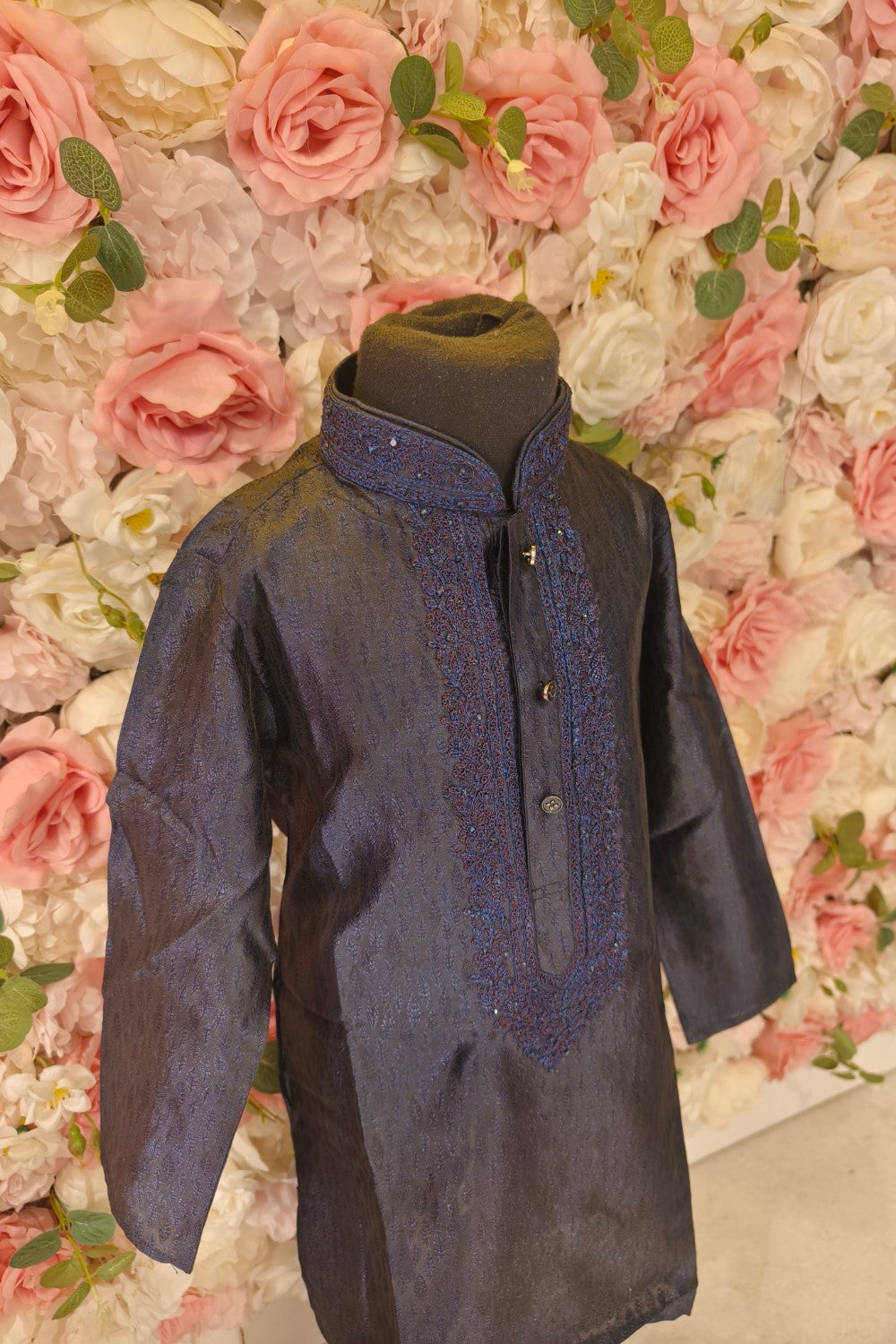 Navy Blue silk Embroidered Royal Kurta Set