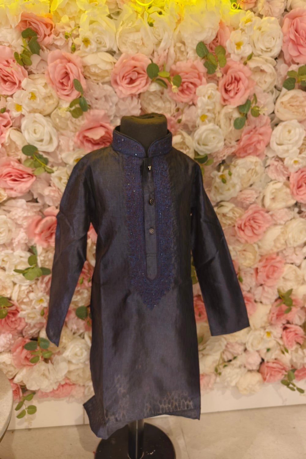 Navy Blue silk Embroidered Royal Kurta Set