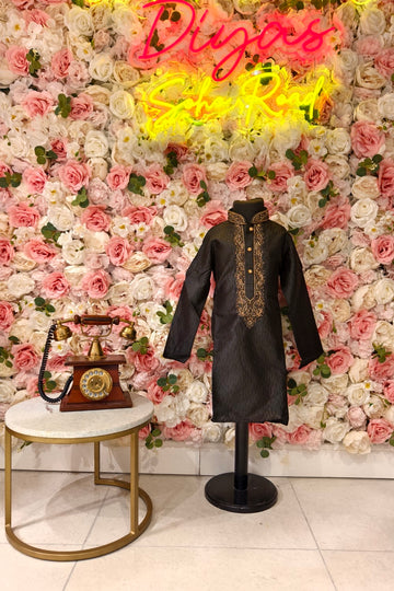 Black Self Striped Texture Kurta