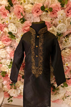 Black Self Striped Texture Kurta