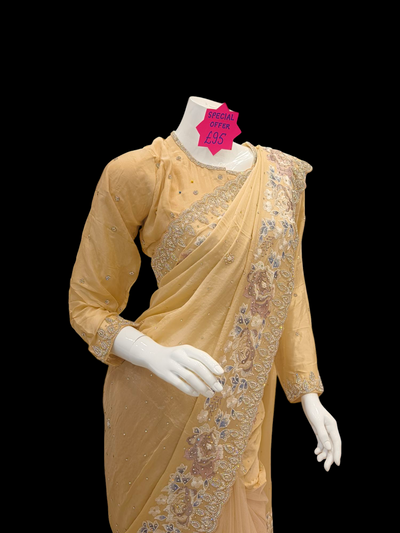 Exquisite Embroidered Net Saree for a Timeless Look