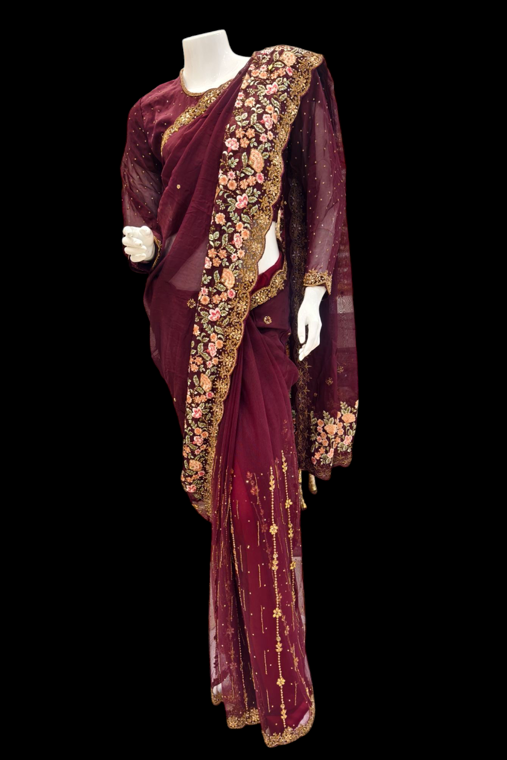 Exquisite Maroon Embroidered Saree for a Timeless Look