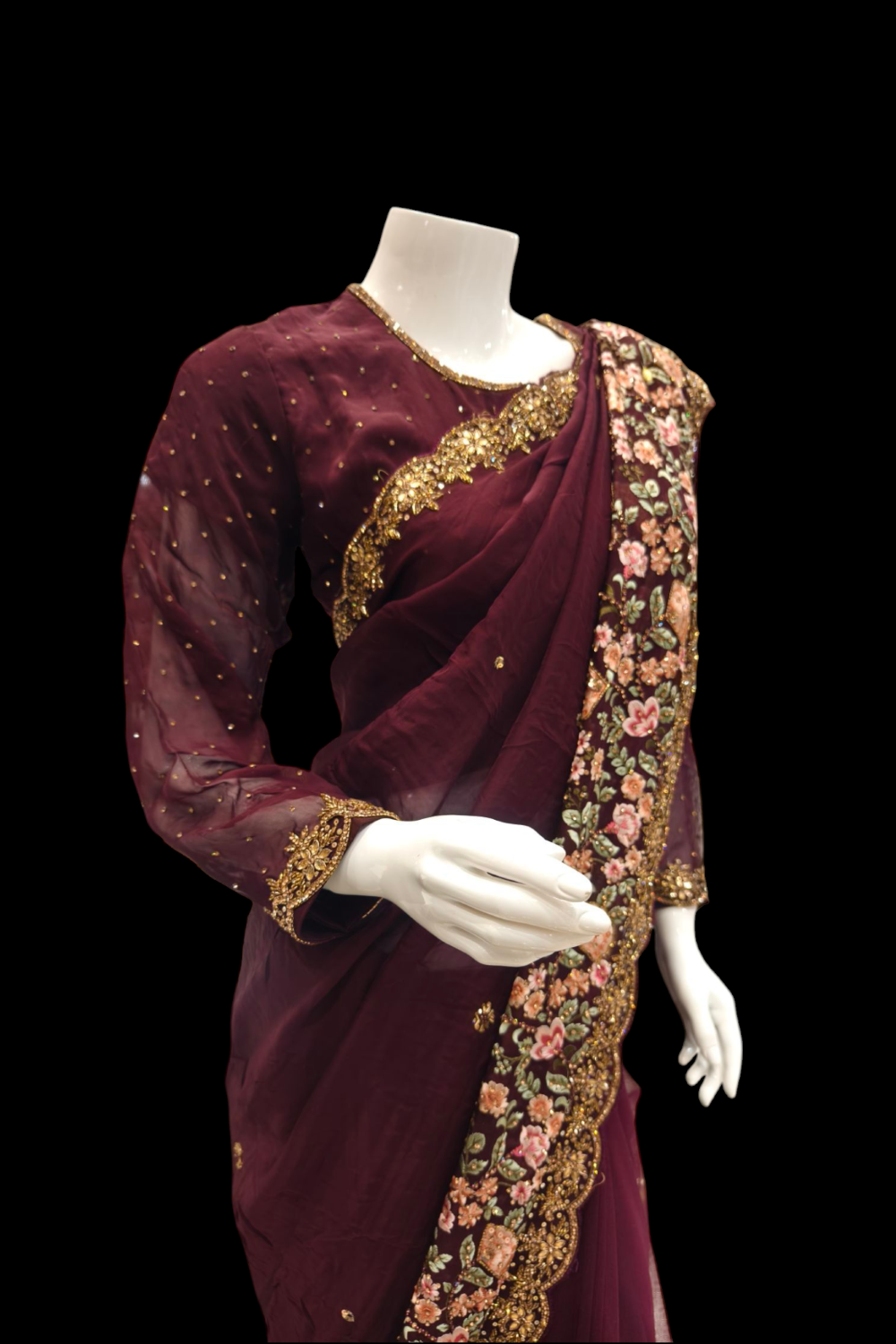 Exquisite Maroon Embroidered Saree for a Timeless Look