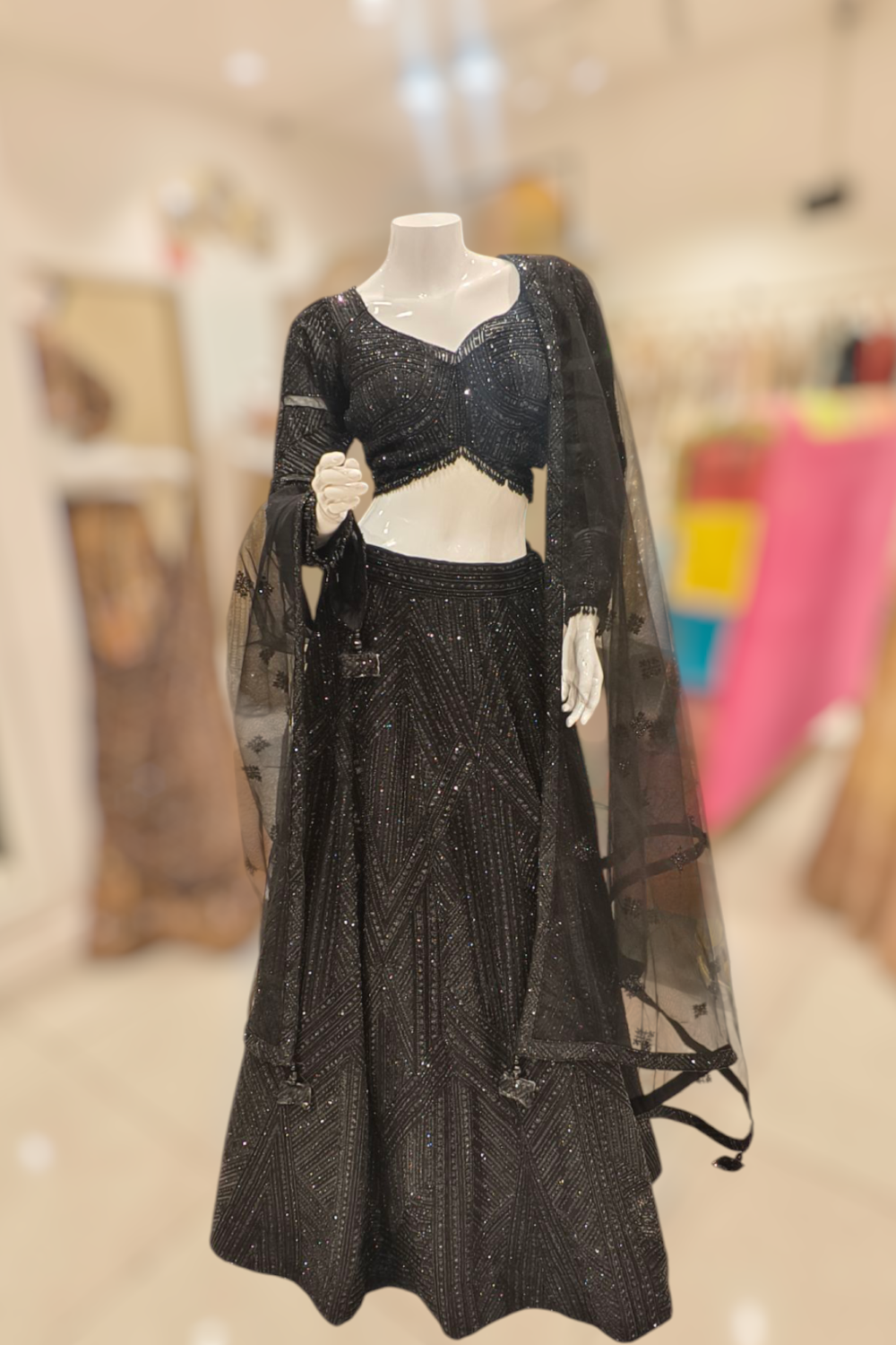Black Lehenga Adorned with Exquisite Handcrafted Detailing Main image