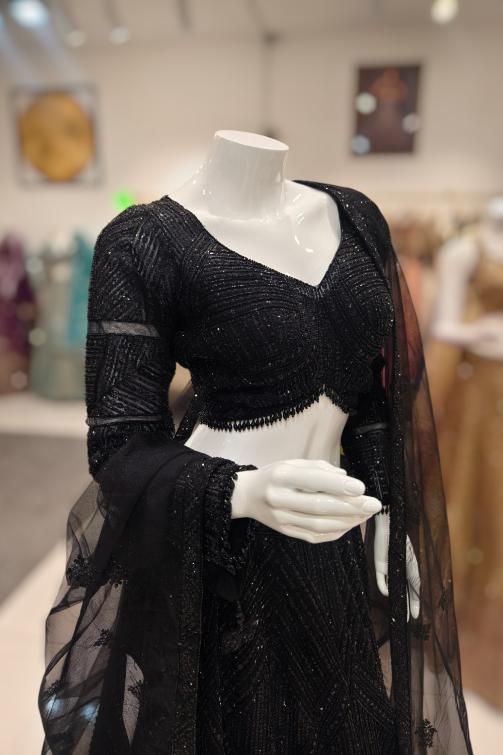 Black Lehenga Adorned with Exquisite Handcrafted Detailing Secondary image