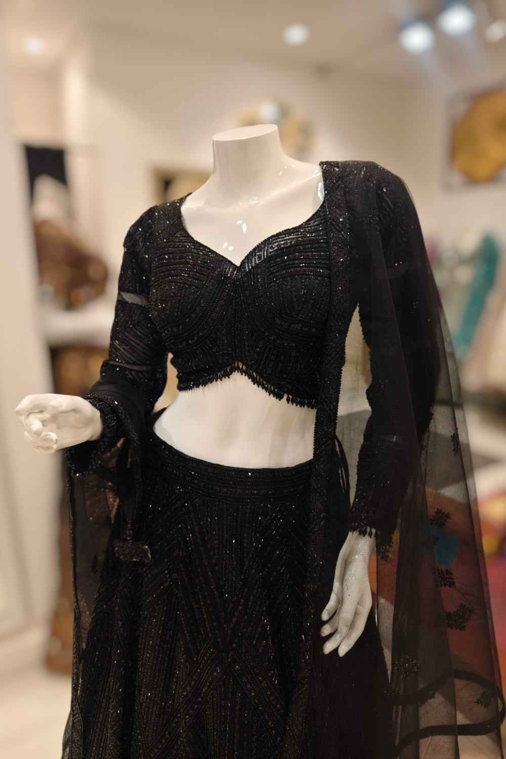 Black Lehenga Adorned with Exquisite Handcrafted Detailing