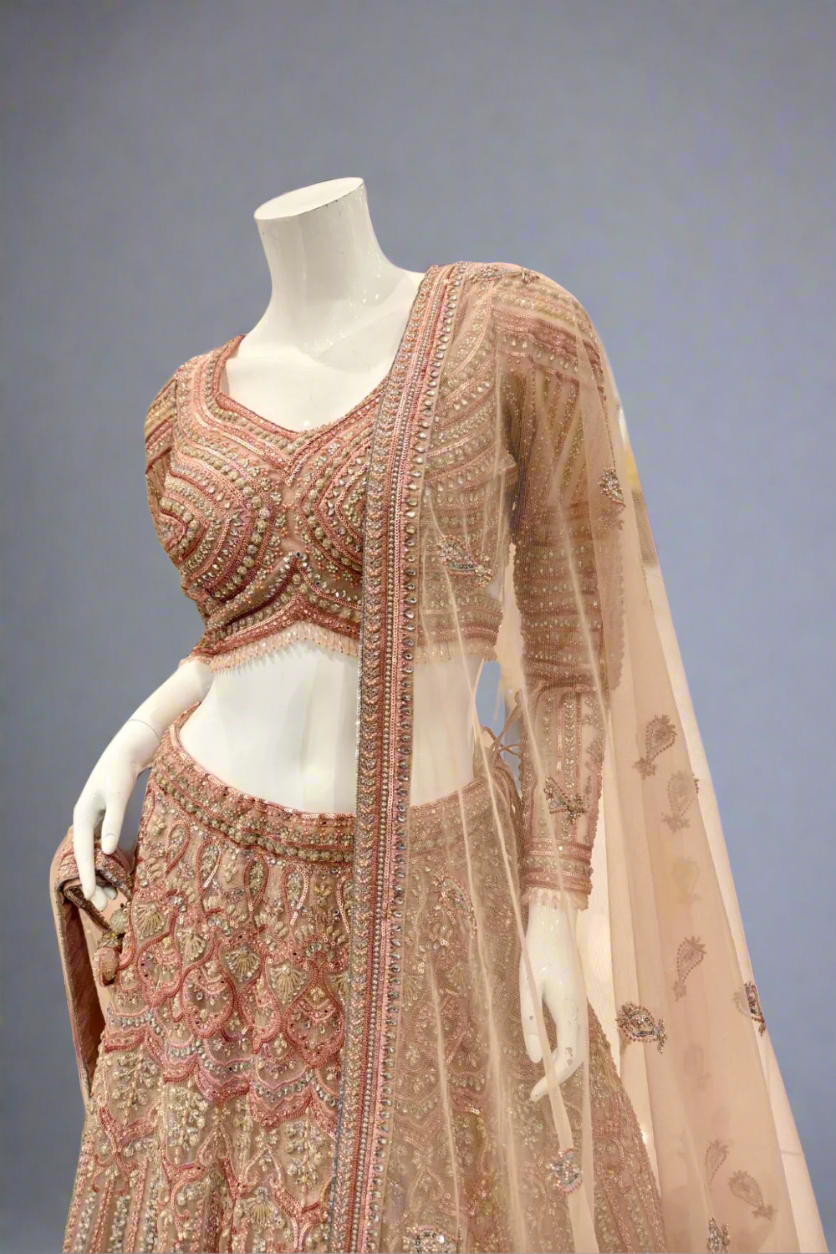 Gold Lehenga And Blouse Embroidery Zardozi Sweetheart Neck Set