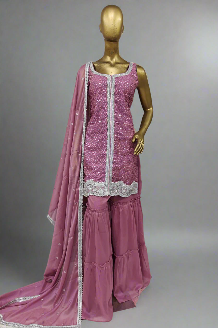Foil work pink gharara set Main image