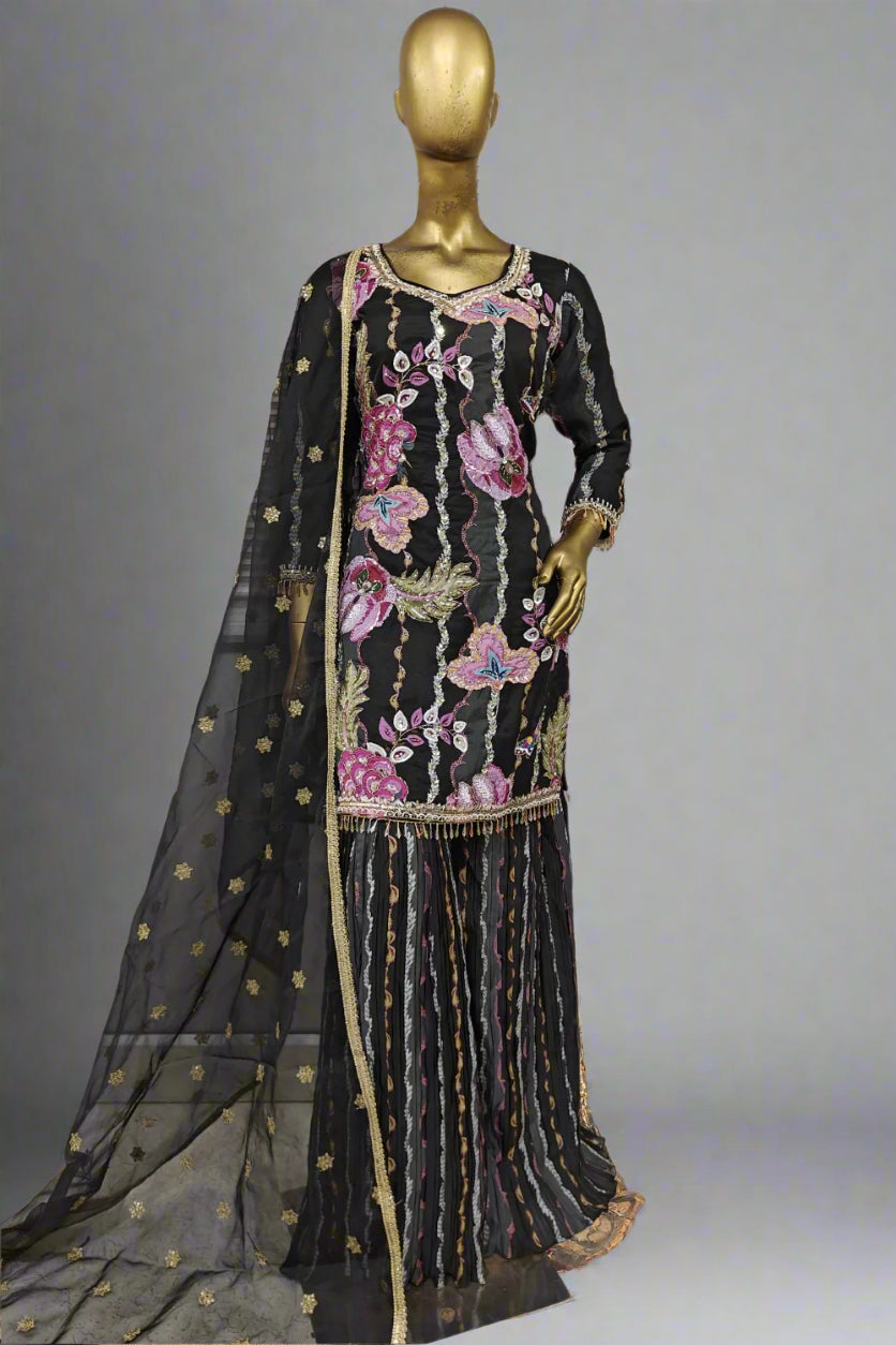 Thread work  black sharara suit Main image