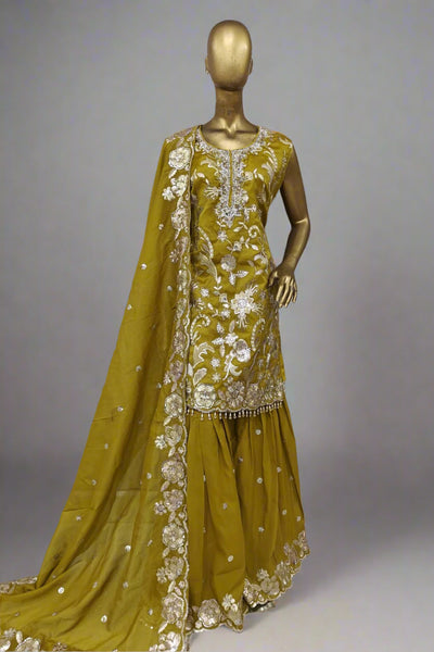 Brocade base sharara suit with soft net dupatta