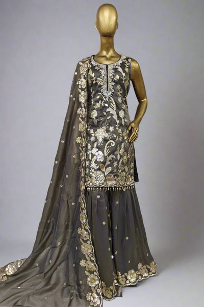 Brocade base sharara suit with soft net dupatta