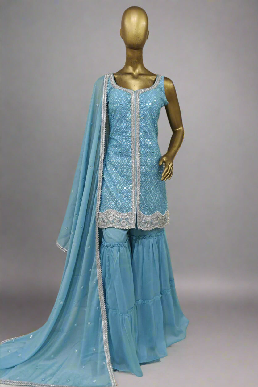 Foil work pink gharara set