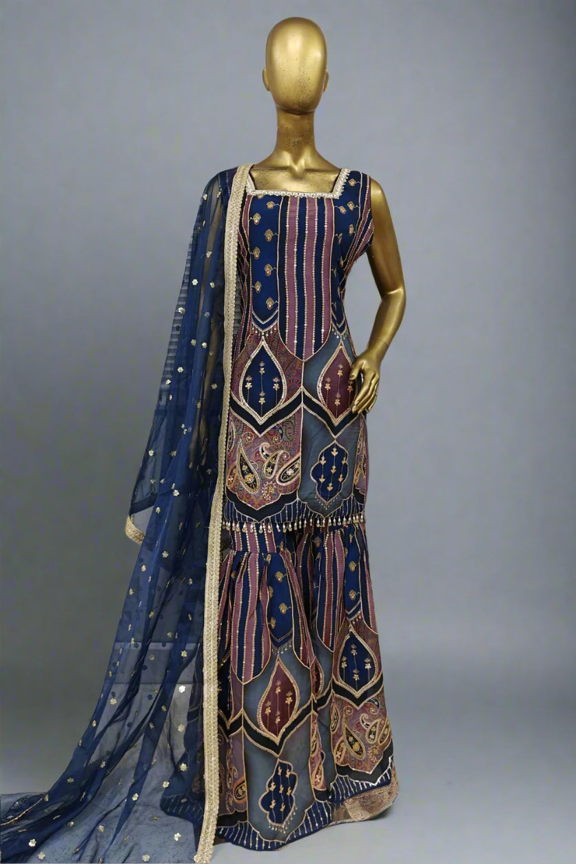 Patchwork multi color gharara suit